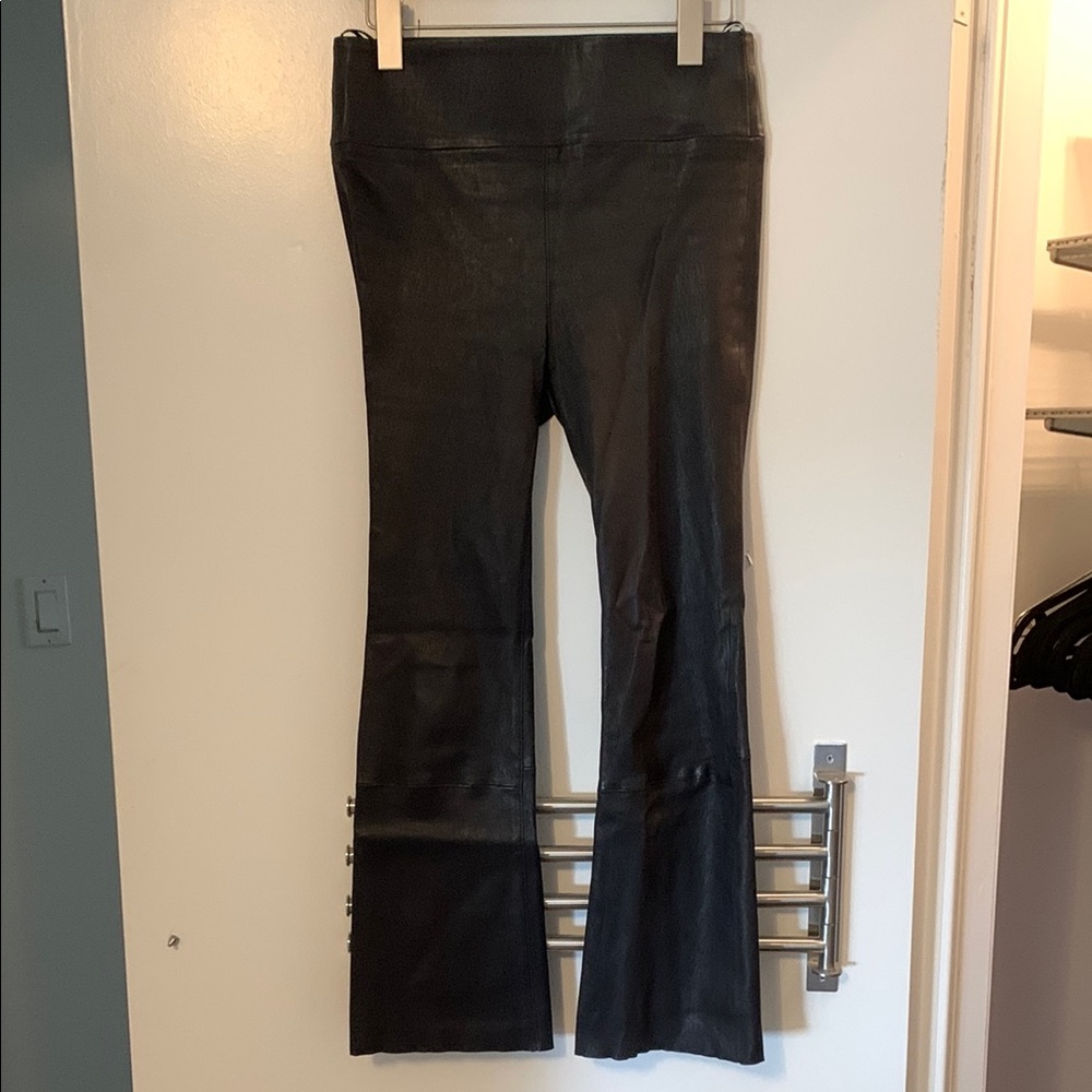 Black Leather Cropped Flared Pants